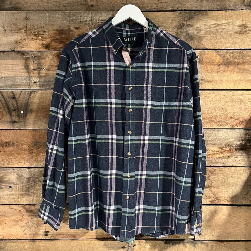 MINE navy and pink flannel button down shirt - L